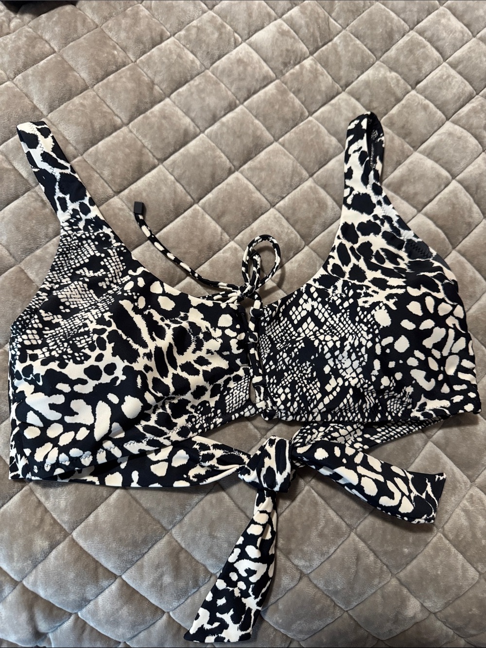 Bar III Black and White Animal Print Bikini Top